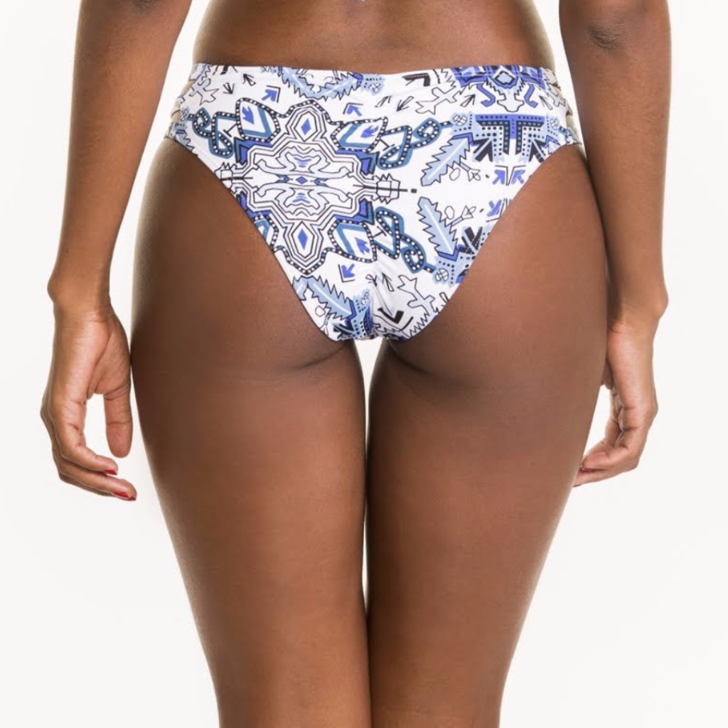 Sky Blue Oceans Low Rise Scrunch Bikini Bottom